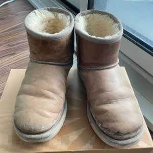 UGG beige classic mini leather boot size 8